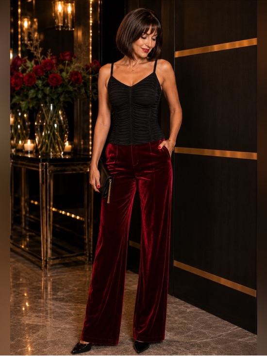 White House Black Market Pants - NWT WHITE HOUSE BLACK MARKET Luna Wide Leg Classic Size 10 Red Velvet